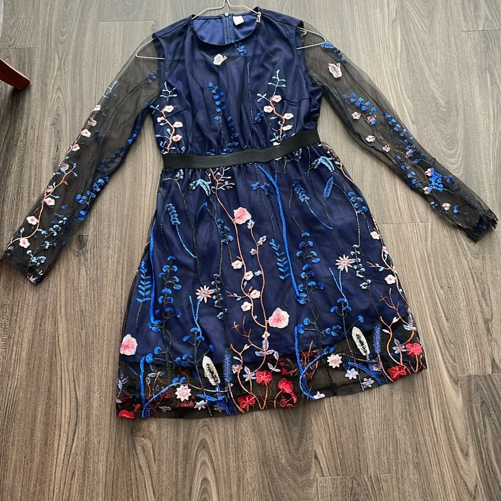Lace Blue Floral Dress Size L